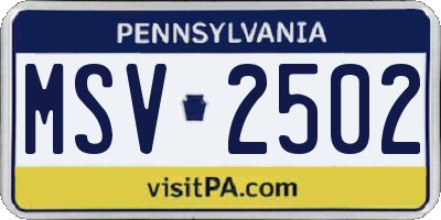 PA license plate MSV2502
