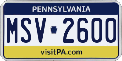 PA license plate MSV2600
