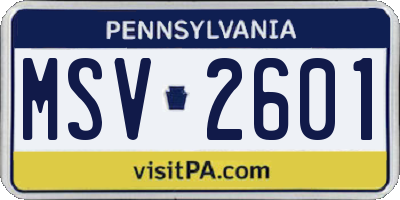 PA license plate MSV2601