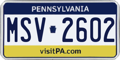 PA license plate MSV2602