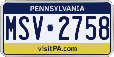 PA license plate MSV2758