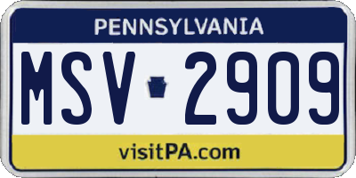 PA license plate MSV2909