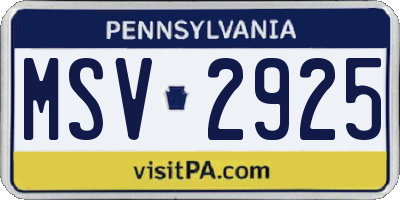 PA license plate MSV2925