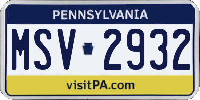 PA license plate MSV2932