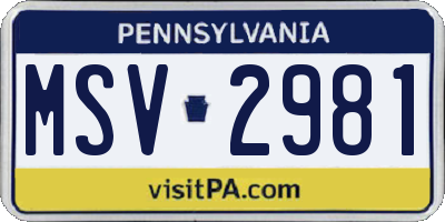 PA license plate MSV2981