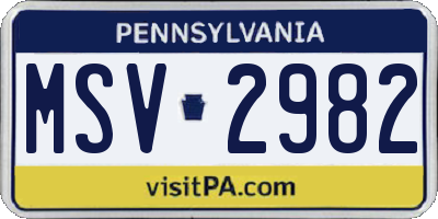 PA license plate MSV2982