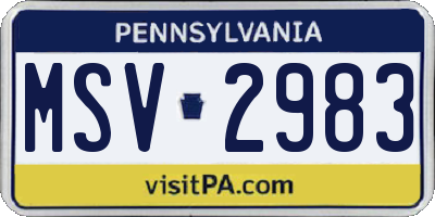 PA license plate MSV2983