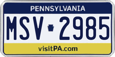 PA license plate MSV2985