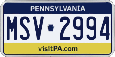PA license plate MSV2994