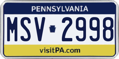 PA license plate MSV2998