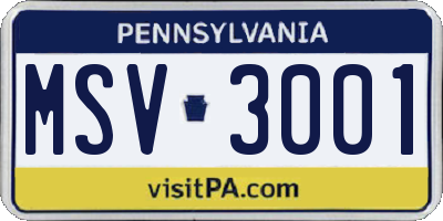 PA license plate MSV3001