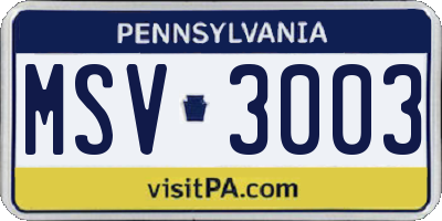 PA license plate MSV3003