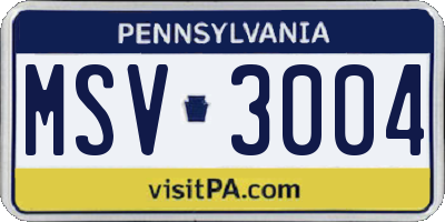 PA license plate MSV3004