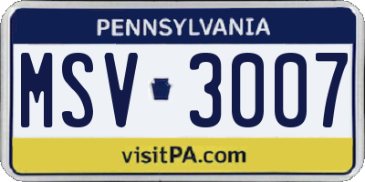 PA license plate MSV3007