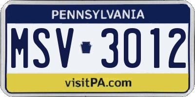 PA license plate MSV3012