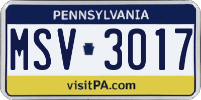 PA license plate MSV3017