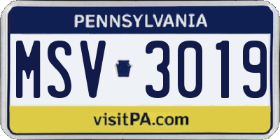 PA license plate MSV3019