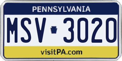 PA license plate MSV3020