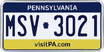 PA license plate MSV3021