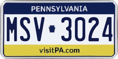 PA license plate MSV3024