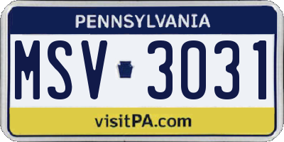 PA license plate MSV3031