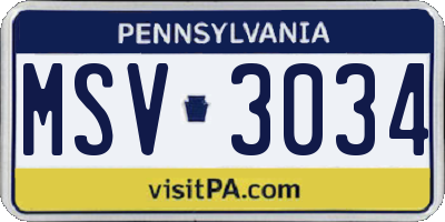 PA license plate MSV3034