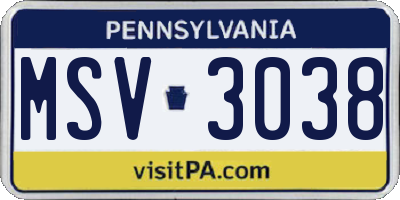 PA license plate MSV3038
