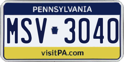 PA license plate MSV3040