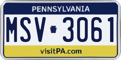 PA license plate MSV3061