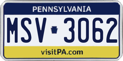 PA license plate MSV3062