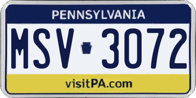 PA license plate MSV3072
