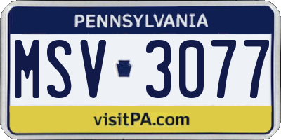 PA license plate MSV3077