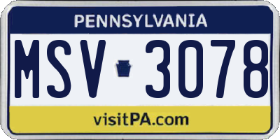 PA license plate MSV3078