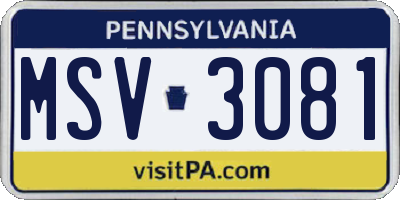 PA license plate MSV3081
