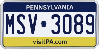 PA license plate MSV3089