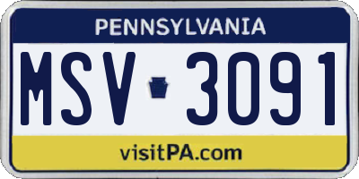 PA license plate MSV3091