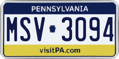 PA license plate MSV3094