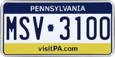 PA license plate MSV3100