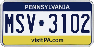 PA license plate MSV3102