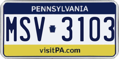 PA license plate MSV3103