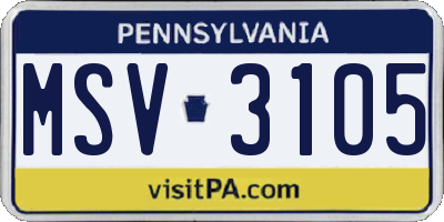 PA license plate MSV3105