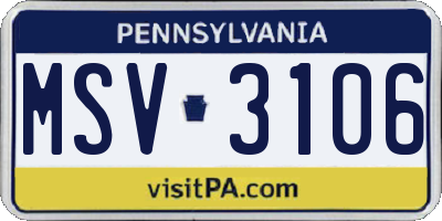 PA license plate MSV3106