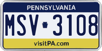 PA license plate MSV3108