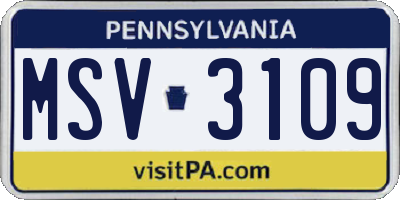 PA license plate MSV3109