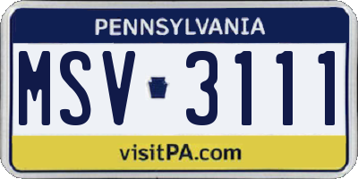 PA license plate MSV3111