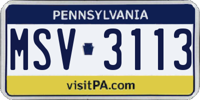 PA license plate MSV3113