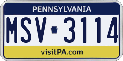 PA license plate MSV3114