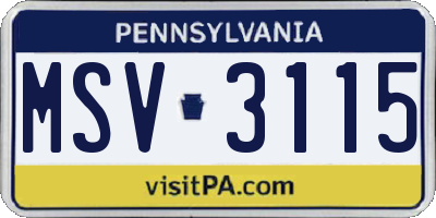 PA license plate MSV3115