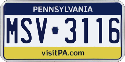 PA license plate MSV3116