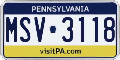 PA license plate MSV3118